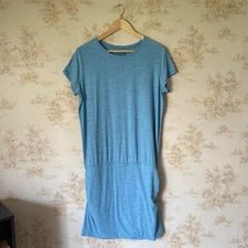 Patagonia blue Glorya ruched activewear short sleeve mini dress athleisure L