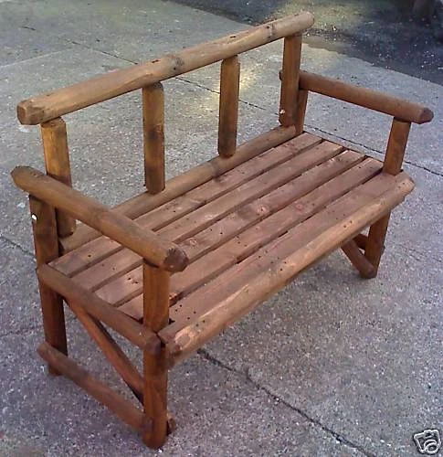 NUEVO BANCO JARDÍN DE MADERA RÚSTICA HECHO A MANO DE 2 PLAZAS Foto 4 de 4