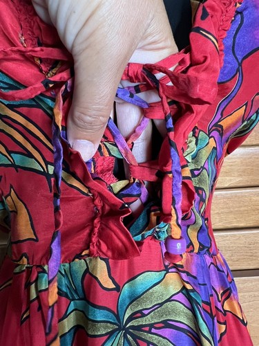 Vintage HAWAIIAN Dress Lace Up 1970s Love Boat Disco SEXY High Cut RED SXY Skirt - Picture 13 of 15
