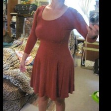 Small Forever 21 Rust Orange Rayon Stretchy Dress 3/4 Sleeves Form Fitting Shape