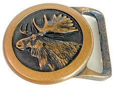 Tech Ether Guild Moose Belt Buckle Solid Brass 1978 Vintage Old Patina Made USA 