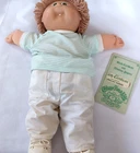 Vtg 1985 Cabbage Patch Kid w Dimples Blond Yarn Hair One Tooth dressed & Shoes