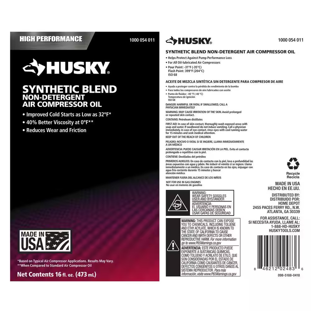 Synthetic Blend Non-Detergent Oil Air Compressor