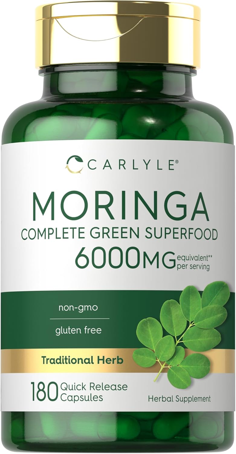 Organic Moringa Oleifera Capsules - 180 Count, Non-GMO, Gluten-Free, Nutrient-Rich Superfood Supplement