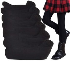Girls' Pack of 6 Full Length Footed Winter Knit Acrylic Uniform Tights - Blac...