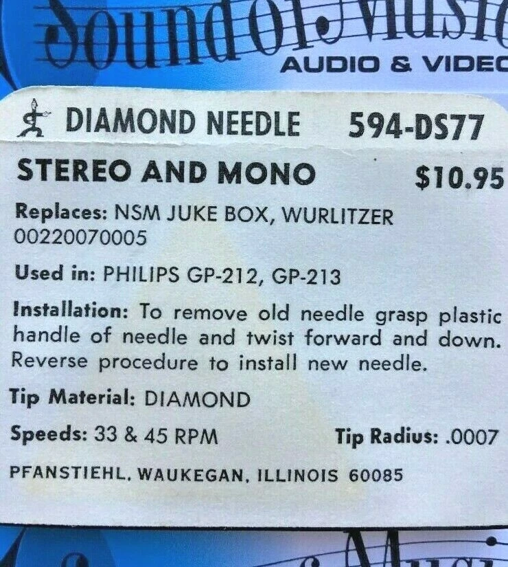 NEW Pfanstiehl 594-DS77 Stylus Dual Needle Juke Box 2 213 Buy One Get One Free - Image 2 of 4