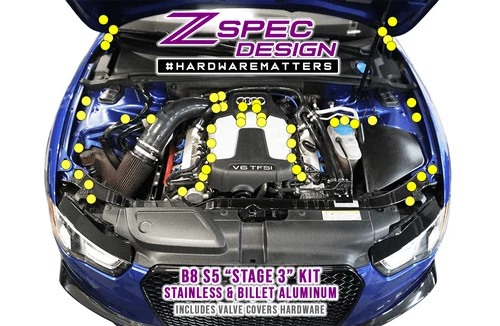 ZSPEC "Stage 3" Dress Up Bolts® Fastener Kit for Audi S5 B8 3.0L, Stainless & Bi