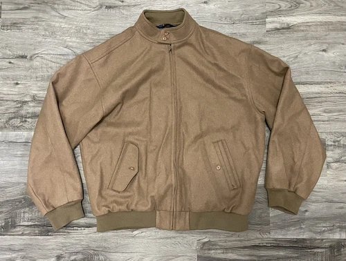 VTG Izod Wool Jacket Men’s Large Plaid Lining Full Zip Brown