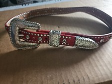 Nocona Girls Rhinestone And Stud Red Belt Size Small.