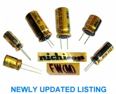NICHICON (JAPAN) FW, HQ HiFi AUDIO capacitors, 0.1uF-6800uF, 6.3V-100V -ref:a982