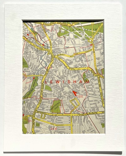 Vintage 1960s London Map - Mounted - BLACKHEATH, LEWISHAM, CATFORD, HER GREEN