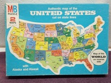 Vintage MILTON BRADLEY MB PUZZLE 2 MAPS UNITED STATES WORLD MAP 4806-X