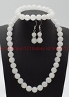 Natural 10mm White Jade Round Gems Bead Necklace Bracelet Earrings 16-32/7.5in