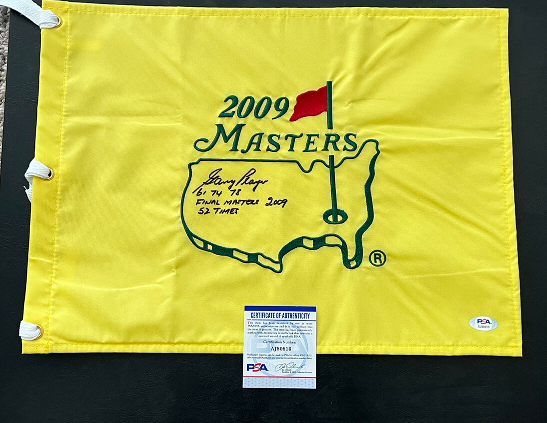 Gary Player Autographed Signed 2009 Master flag w/3Inscriptions PSA/DNA 