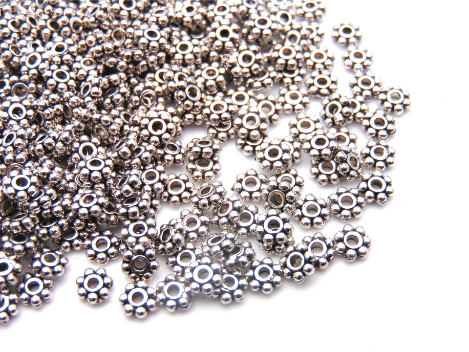 500  Pcs Tibetan Silver 4mm Daisy Spacer Beads Bead Jewellery Findings G144 - Image 2 of 2