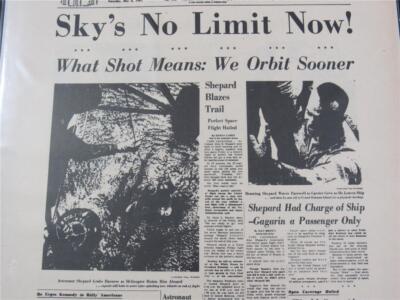 VINTAGE NEWSPAPER HEADLINES~ NASA ALLAN SHEPARD ASTRONAUT