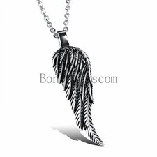 Retro Charm Fashion Angel Wing Feather Stainless Steel Pendant Necklace Chain