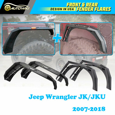 Front & Rear Fender Flares for 2007-2018 Jeep Wrangler JK LED Turn Signal Lights