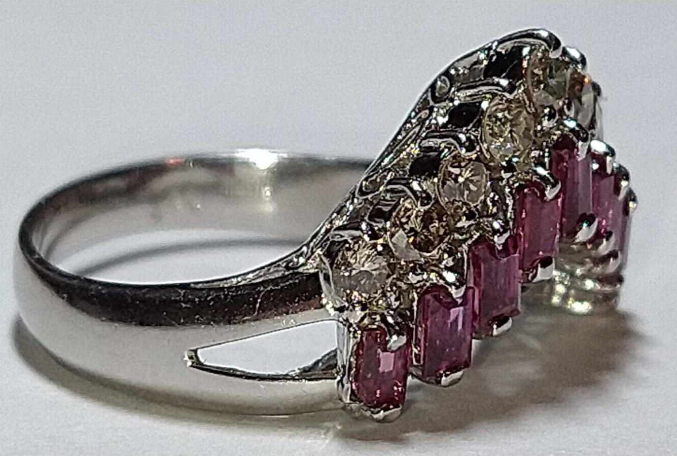 Solid platinum natural ruby diamond stacking chev… - image 16