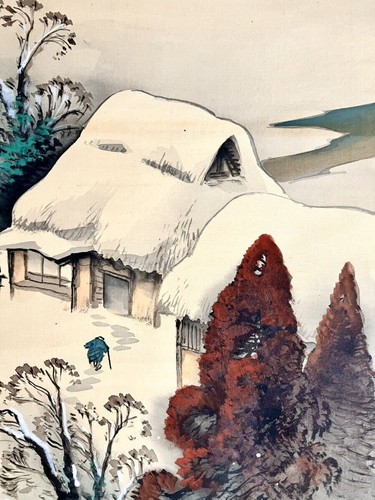 JAPANESE PAINTING LANDSCAPE HANGER SCROLL JAPAN VINTAGE Snow PICTURE g147 - 第 2/11 張圖片