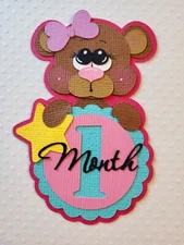 Baby Girl Bear 1 Month Tag. Scrapbook, Card making Paper Piecing