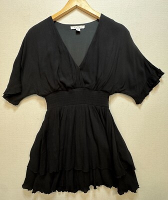 Amisu Women's Smock Mini Dress V Neck Size 4 Black Stretch Fairy Goth | eBay