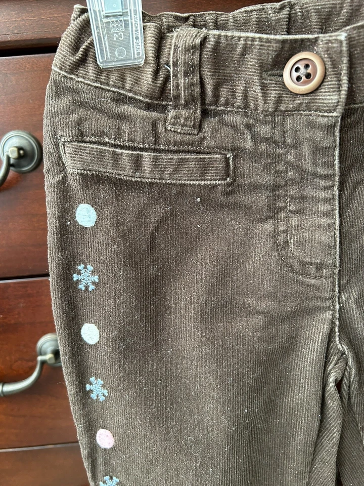Pantalones Gymboree Niñas 4 Marrón Brillo Pana Copo de Nieve Acampanados Campana Parte Inferior Foto 3 de 4