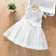 Girls Casual Cute Solid Color Bow Sleeveless Mesh Dress sz 18 months