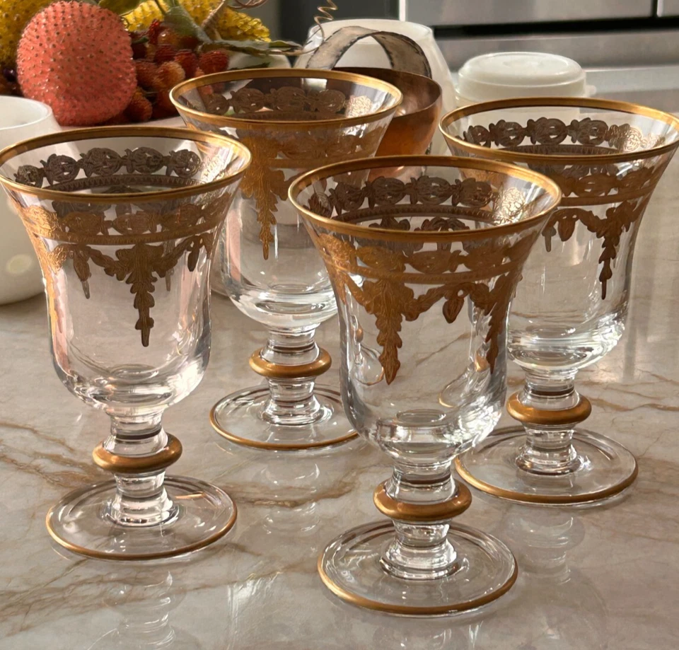 4 Arte Italica Vetro Золотые Кубки с Водой Италия - 2 КОМПЛЕКТА В НАЛИЧИИ - ПОТРЯСАЮЩИЕ! - RL - Изображение 3 из 4