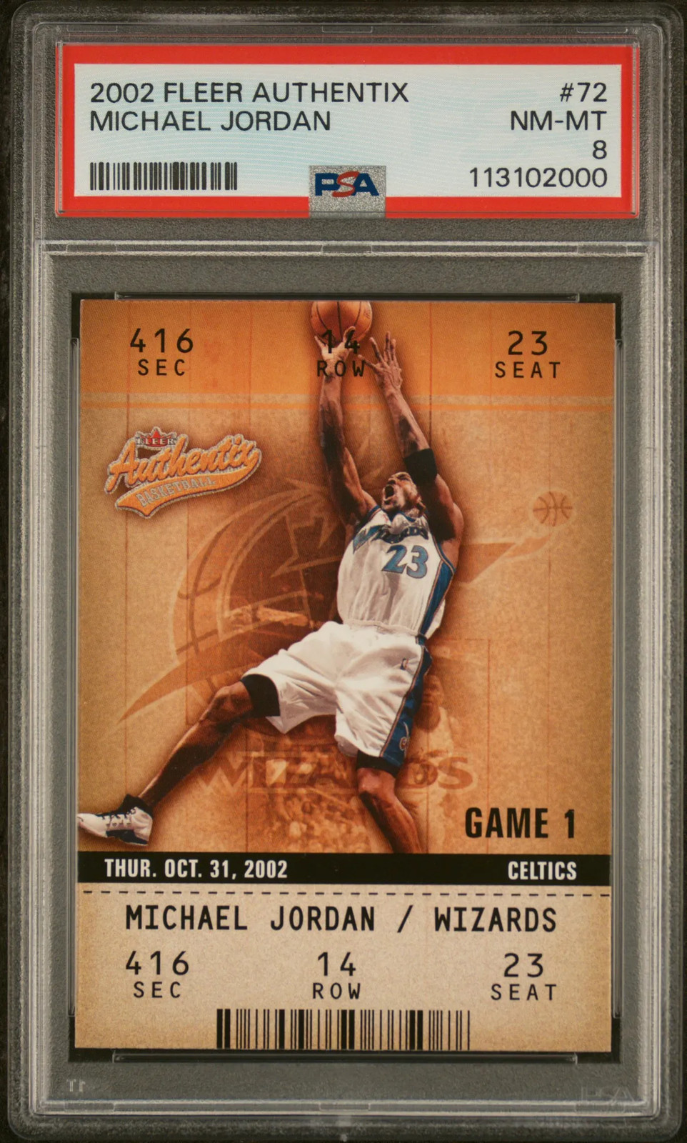 2002 Fleer Authentix Michael Jordan #72 PSA 8