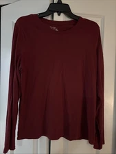 Time and Tru Maroon Stretch Long Sleeve Tee M  Fitted Basic Layering Minimalist
