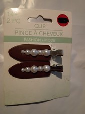 2 piece Brown With Pearls Metal Hair Clips NWT