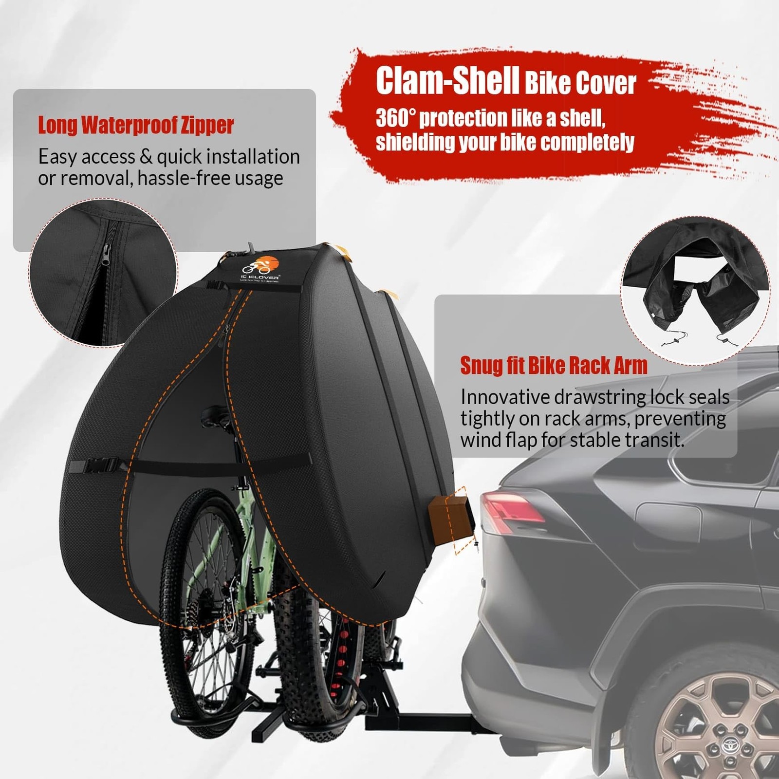 IC ICLOVER Bike Cover for Transport on Rack, Bicycle Covers for 2 Bikes on Re...