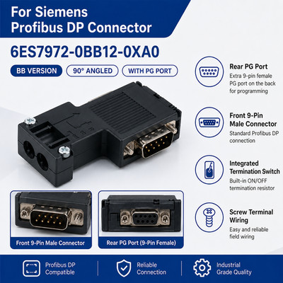 Profibus DP Connector 90° PG Port for Siemens 6ES7972-0BB12-0XA0 RS485