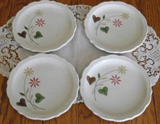 Vintage Syracuse China RESTAURANT Red Yellow Flowers  6 1/2" Plates ~ Set of 4 ~