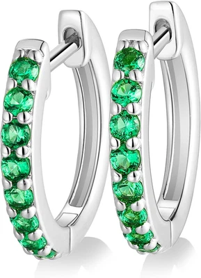 Emerald Sapphire Ruby Hoop Earrings in 14K Gold Plated Sterling Silver - Image 1 of 4