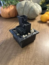 Small Tabletop Water Fountain Mini Tiered Zen Indoor Office Desk Decor w/ Rocks