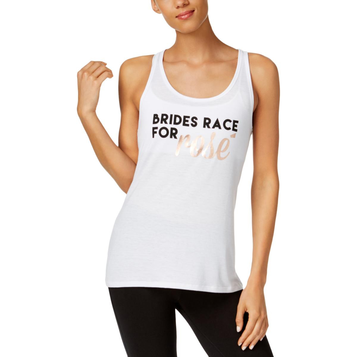 Ideology Womens White Brides Race for Rose Yoga Fitness Tank Top S