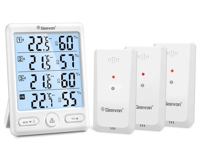 Indoor Outdoor Thermometer Wireless, 5-Inch Display Digital Hygrometer Thermo...
