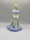 FENTON BRIDESMAID DOLL MILK GLASS WITH BLUE TRIM AND FLOWERS HP
