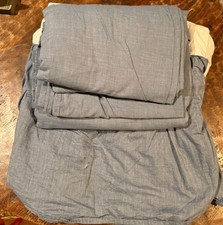 Pottery Barn Kids-WASHED COTTON TWIN SHEET SET MATTRESS SKIRT CHAMBRAY BLUE