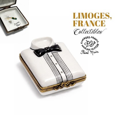 Peint Main Limoges PV Tuxedo Shirt Trinket Box Champagne Bonnes Fetes Interior B