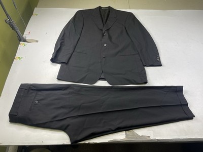 VTG Hugo Boss EINSTEIN/SIGMA 2-Pcs 3 Button Wool Suit Solid Black Size 44R USA