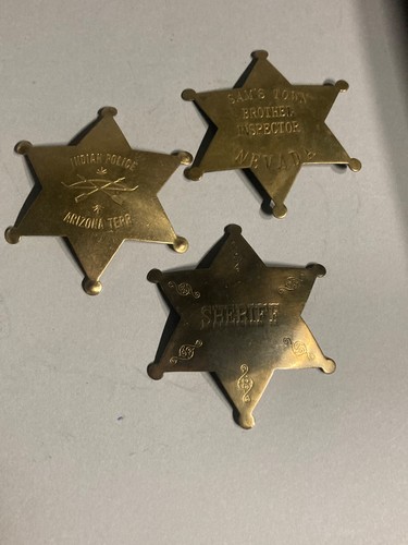 3  ----------  BADGES SAMS TOWN INDIAN POLICE SHERIFF FAKE TOY BADGES