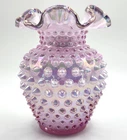 Vintage Fenton Purple Iridescent Hobnail Ruffled Vase 5.5" tall