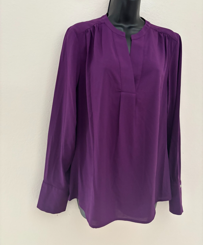 NWT Calvin Klein Long Sleeve Blouse Top Womens Size Medium Purple V Neck - Picture 3 of 17