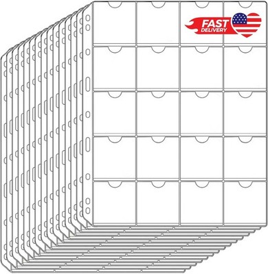 15 Sheets 300 Pocket Coin Pages for 2'' x 2'' Cardboard Coin Flips 9-Hole Binder