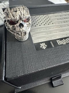 Night Rider Jewelry Fire skull Ring Garnet Eyes Sterling Silver Size 12.5 No Res