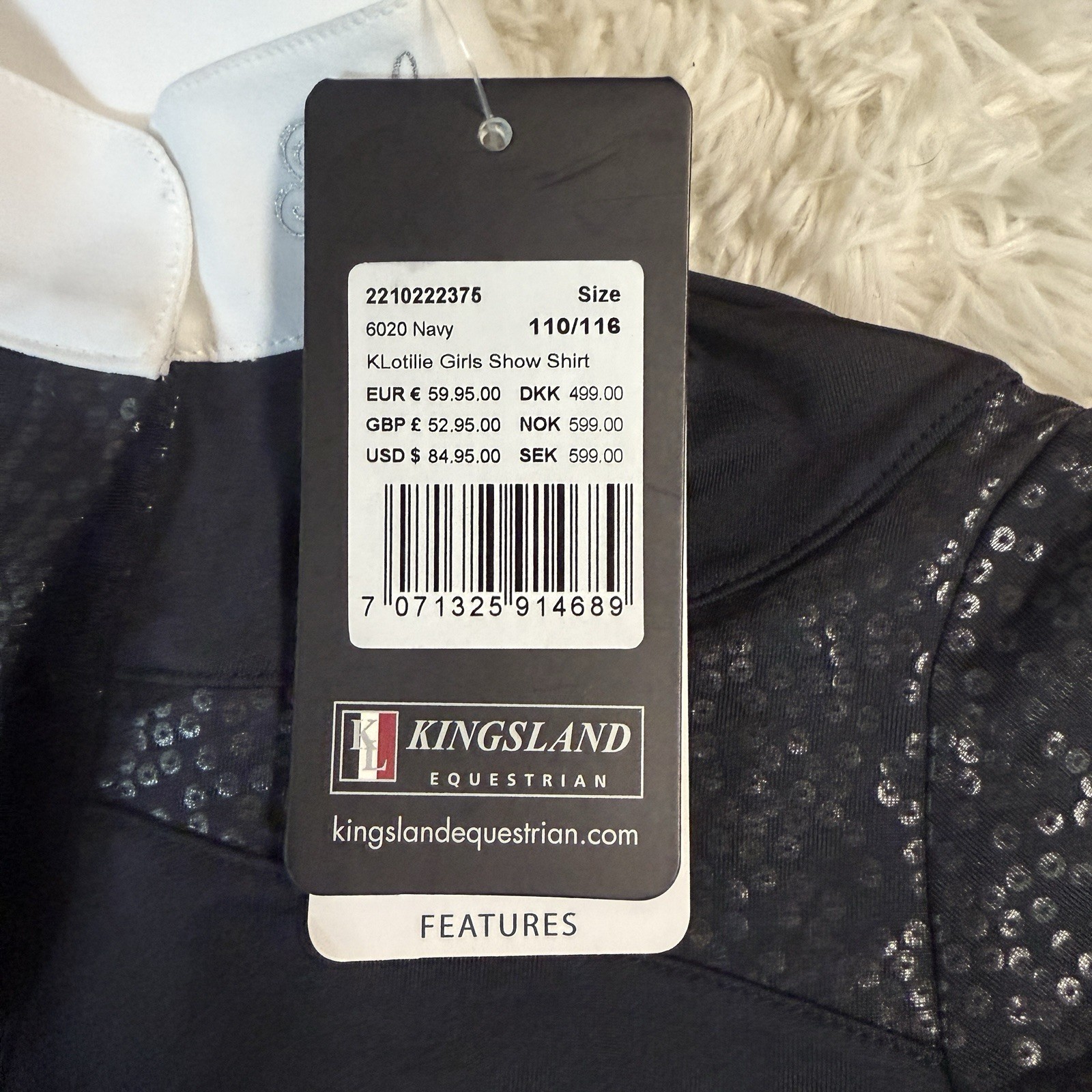 New Child’s XS Black Kingsland Short Sleeve Horseback Riding Show Shirt