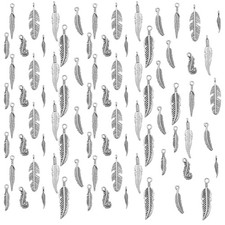 80PCS Feather Charms for Jewelry Making, 8 Styles Antique Silver Feather